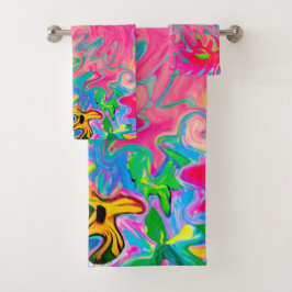 花カラフル園抽象芸術コラージュ バスタオルセット