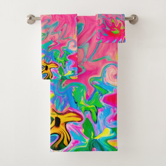 花カラフル園抽象芸術コラージュ バスタオルセット (インサイチュ)