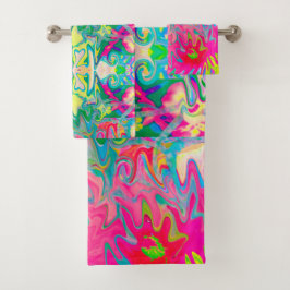 花カラフル園抽象芸術コラージュ バスタオルセット