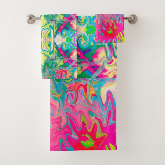 花カラフル園抽象芸術コラージュ バスタオルセット (インサイチュ)