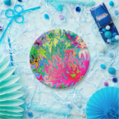 花カラフル園抽象芸術コラージュ ペーパープレート (パーティー)