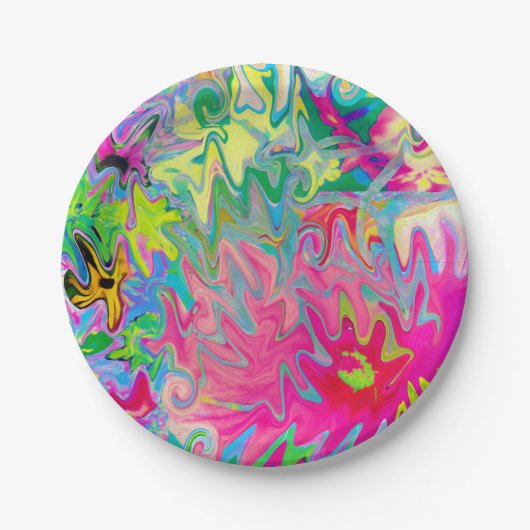 花カラフル園抽象芸術コラージュ ペーパープレート (正面)