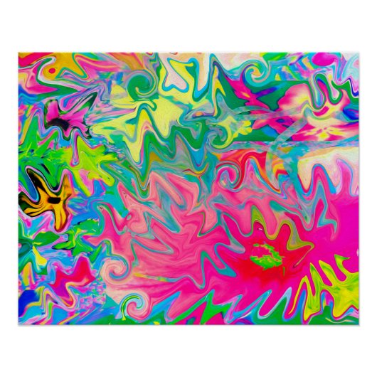 花カラフル園抽象芸術コラージュ ポスター (正面)
