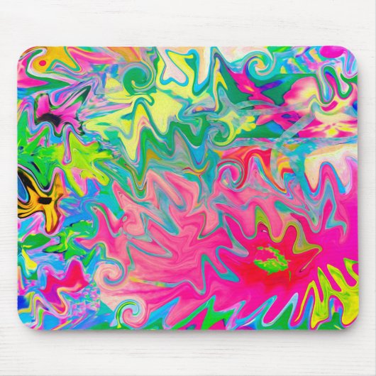 花カラフル園抽象芸術コラージュ マウスパッド (正面)