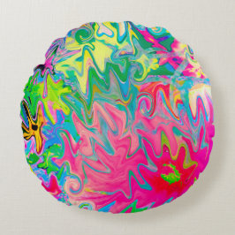 花カラフル園抽象芸術コラージュ ラウンドクッション