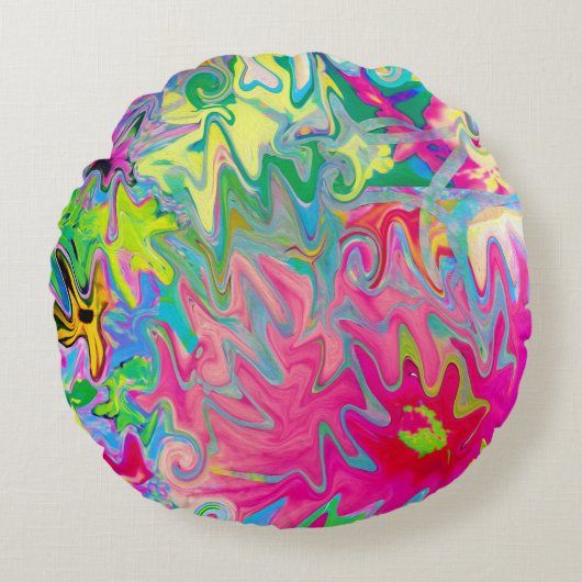 花カラフル園抽象芸術コラージュ ラウンドクッション (正面)