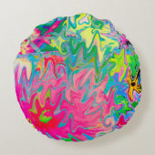 花カラフル園抽象芸術コラージュ ラウンドクッション (裏面)