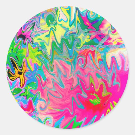 花カラフル園抽象芸術コラージュ ラウンドシール (正面)