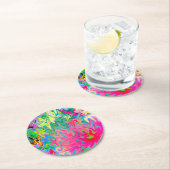 花カラフル園抽象芸術コラージュ ラウンドペーパーコースター (インサイチュ)