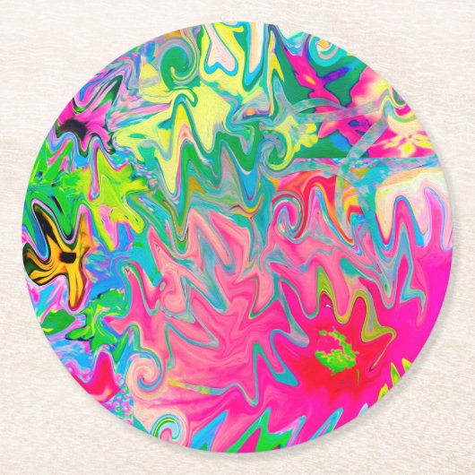 花カラフル園抽象芸術コラージュ ラウンドペーパーコースター (正面)