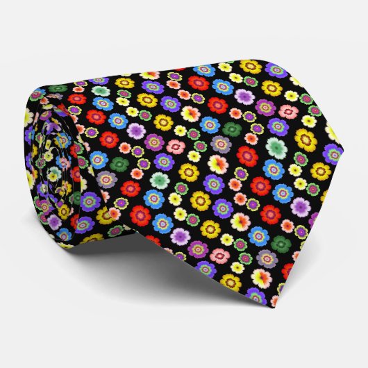 花カラフル園模様 ネクタイ (ロール)