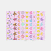 花カラフル太陽とハートパターン、ピンクフローラ フリースブランケット (正面(横))