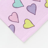 花カラフル太陽とハートパターン、ピンクフローラ フリースブランケット (角)