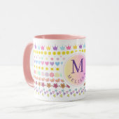 花カラフル太陽とハートパターン、ピンクフローラ マグカップ (正面左)