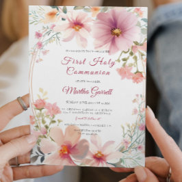 花カラフル女の子ファースト聖餐式 招待状