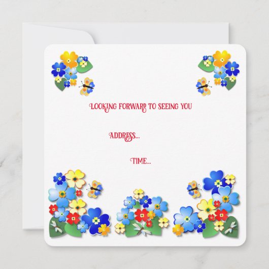 花カラフル子供の誕生日パーティー 招待状 (裏面)