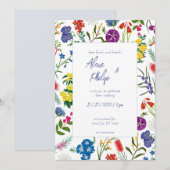 花カラフル形フェミニン結婚の 招待状 (正面/裏面)