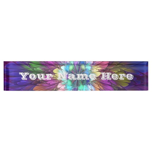 花カラフル抽象芸術サイケデリックフラクタル文字 デスクネームプレート (正面)