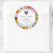 花カラフル枠の白い製品ラベルハート ラウンドシール (バッグ)