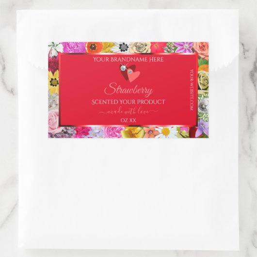 花カラフル枠の赤い製品ラベルハート 長方形シール (バッグ)