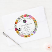 花カラフル枠ホワイトプロダクトラベルのロゴ ラウンドシール (封筒)