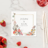 花カラフル枠金ゴールドアクセント スタンダードカクテルナプキン (インサイチュ)