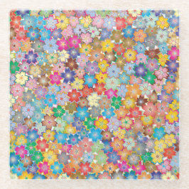 花カラフル柄ぼほ ガラスコースター