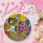 花カラフル柄アート紙プレート ペーパープレート (パーティー)