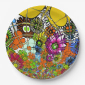 花カラフル柄アート紙プレート ペーパープレート (正面)