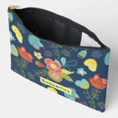 花カラフル柄ダークブルーパーソナライズされた アクセサリーポーチ (見開き)