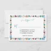 花カラフル柄メキシ結婚カン 出欠カード (正面)