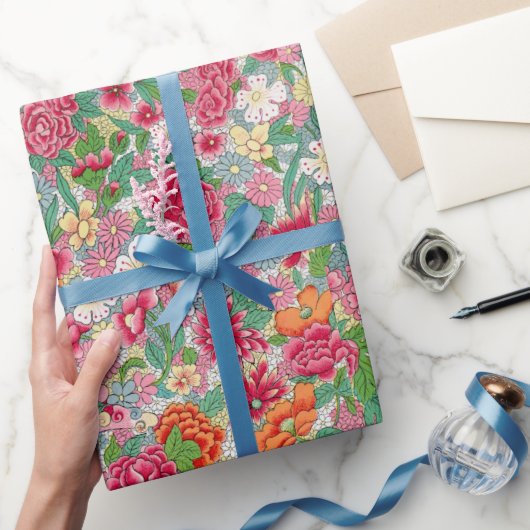花カラフル柄ラッピング紙 ラッピングペーパー (ギフト)
