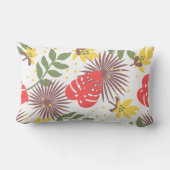 花カラフル柄レッドグリーンホワイトウォーター色 ランバークッション (裏面)
