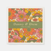 花カラフル柄レトロボホ70s結婚 スタンダードカクテルナプキン (正面)