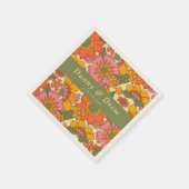 花カラフル柄レトロボホ70s結婚 スタンダードカクテルナプキン (角)