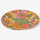 花カラフル柄レトロボホ70s結婚 ペーパープレート (アングル)