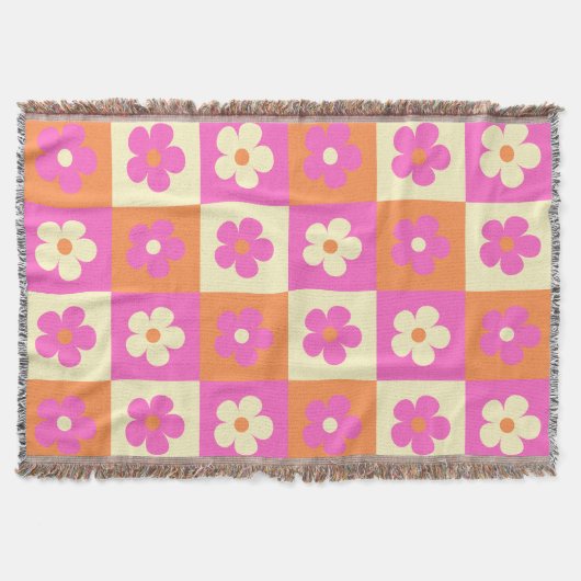 花カラフル柄レトロBOHOシック スローブランケット (正面)