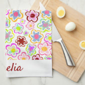 花カラフル柄手描き夏フローラ キッチンタオル (四つ折り)