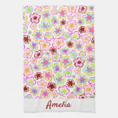 花カラフル柄手描き夏フローラ キッチンタオル (縦)