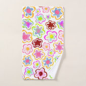 花カラフル柄手描き夏フローラ バスタオルセット (ハンドタオル)