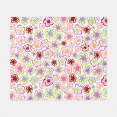 花カラフル柄手描き夏フローラ フリースブランケット (正面(横))