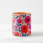 花カラフル柄水彩BOHO ツートーンマグカップ (中央)