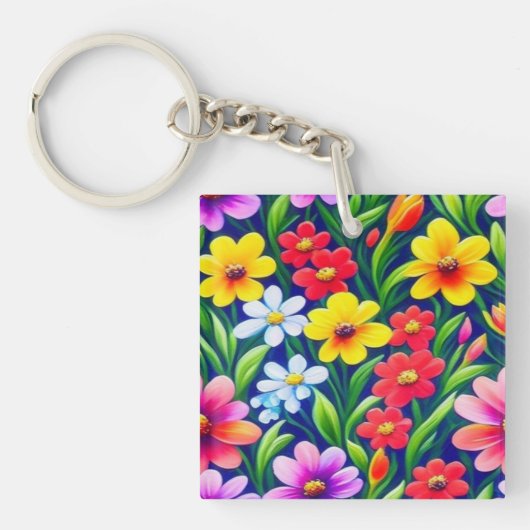 花カラフル柄 キーホルダー (正面)