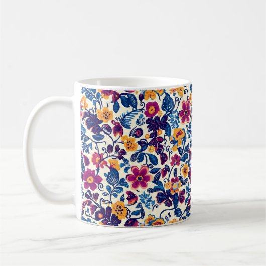 花カラフル柄 コーヒーマグカップ (左)
