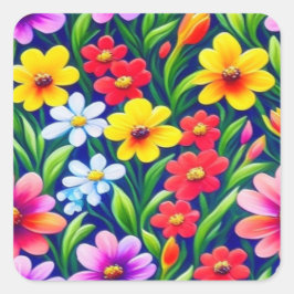 花カラフル柄 スクエアシール