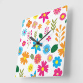 花カラフル柄 スクエア壁時計 (傾斜)