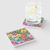 花カラフル柄 ストーンコースター (横)