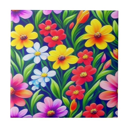 花カラフル柄 タイル (正面)