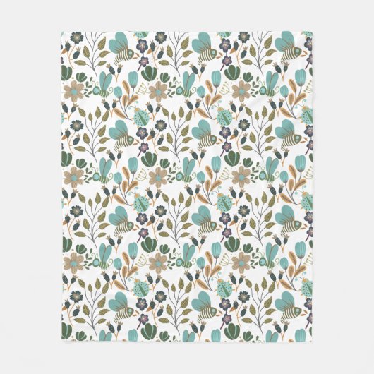 花カラフル柄 フリースブランケット (正面)