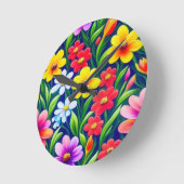 花カラフル柄 ラウンド壁時計 (傾斜)